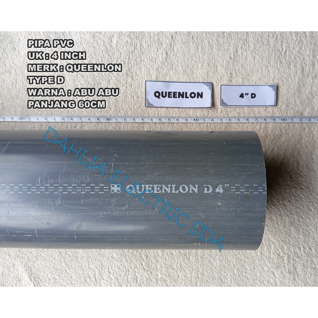 Pipa Pvc 4 INCH TYPE D QUEENLON ABU-ABU PANJANG 60CM-80CM