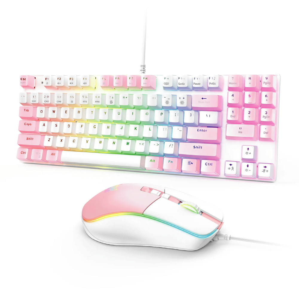 Onikuma G26+CW916 Gaming Keyboard and Mouse Combo – White & Pink