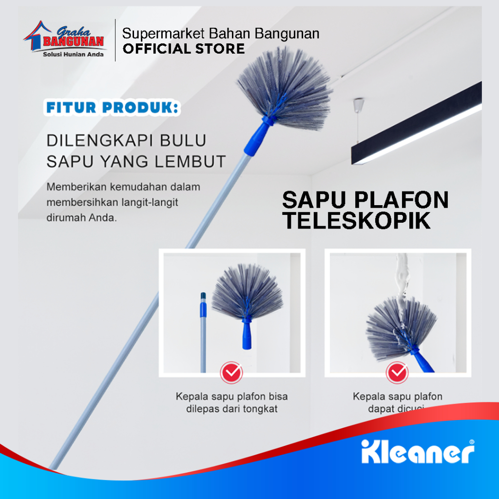 Sapu Plafon Teleskopik Kleaner / Sapu Langit-langit / Sapu Sarang Laba-laba