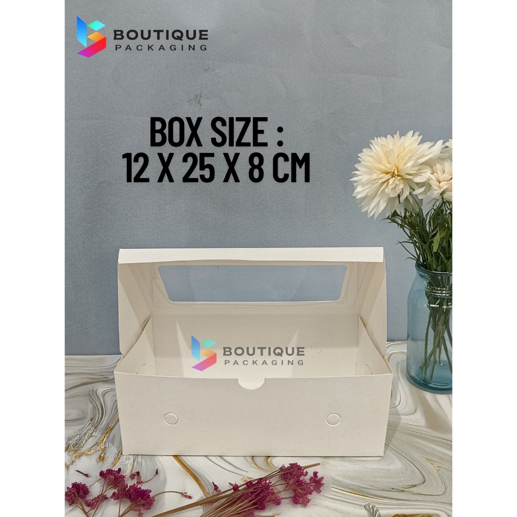 

Fuji Box Dus kotak Kue Ivory 25 cm x 12 cm x 8 cm Putih Ivory Premium Jendela ( 10 pcs )