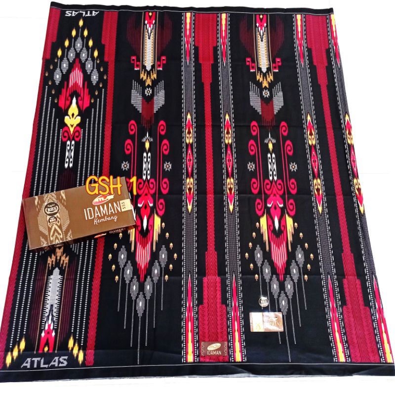 SARUNG ATLAS IDAMAN MOTIF BHS GSH HITAM MERAH