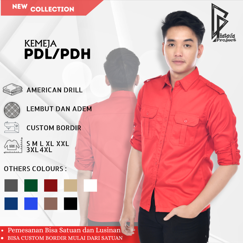 Kemeja PDL PDH Lengan Panjang - Seragam Kantor Pria Wanita Premium Model Baju Tactical Basic Pakaian