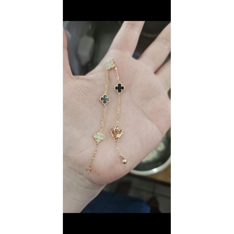 Gelang rantai bunga clover hitam emas asli 375 8k mas muda simpel
