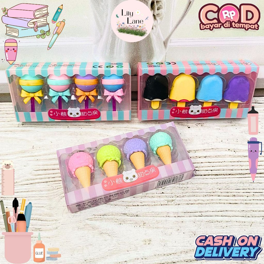 

Penghapus Miniatur Ice Cream 1 Set Isi 4 Pcs Alat Tulis Stationery Penghapus Ice Cream Lollipop