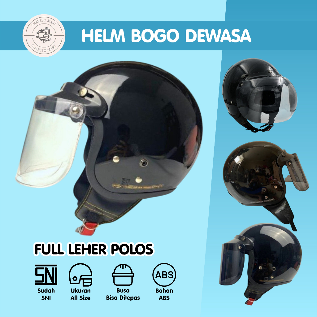 Helm Bogo Dewasa SNI Full Leher Polos Wanita Pria Carglos Black Gloss