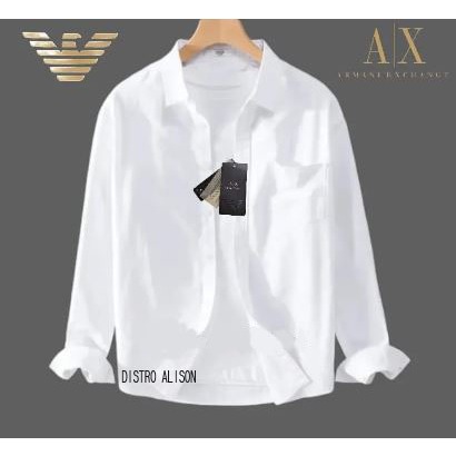 Kemeja Miror Giorgio Armani Putih Lengan Panjang Slimfit Katun Twill