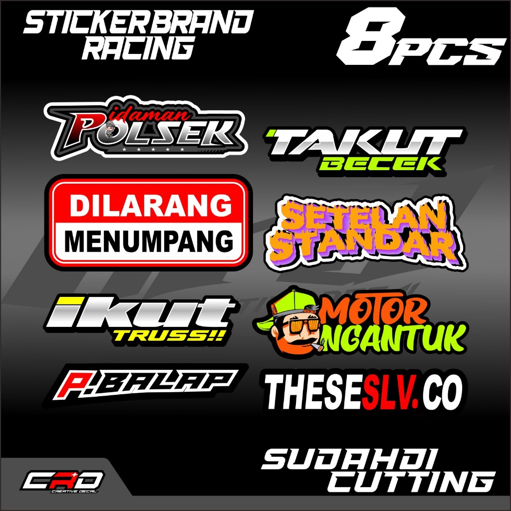 

PAKET PILIHAN STIKER PACK 6PCS 8PCS 10PCS 13PCS STIKER BRAND RACING JOKI DRAGG ANTI AIR