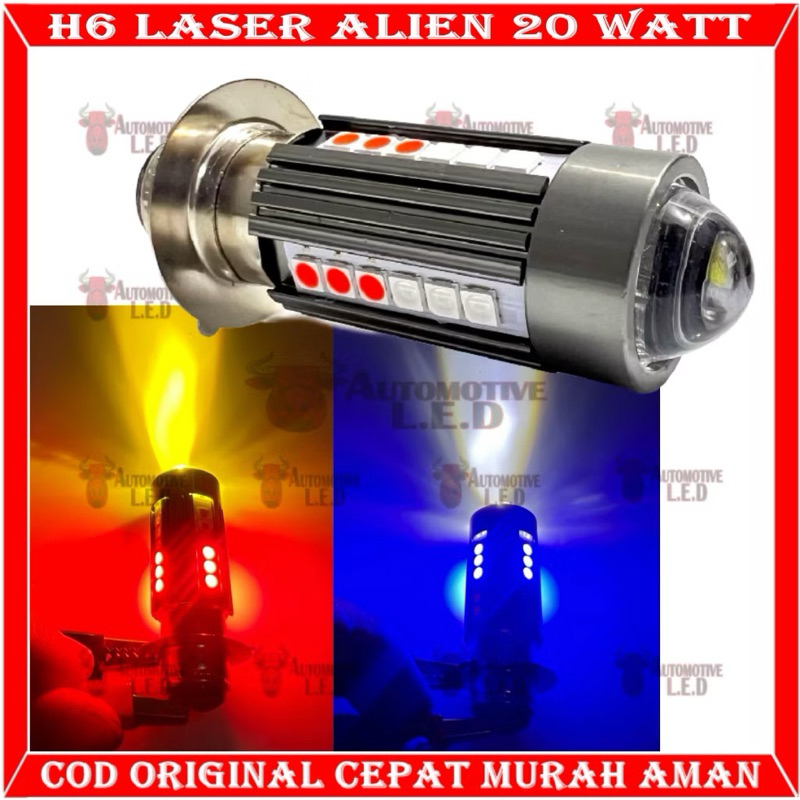 sew LAMPU UTAMA MOTOR H6 LASER 30 LED ALIEN H6 LED LASER 2 WARNA HI / LOO 20 WATT BOHLAM LED H6