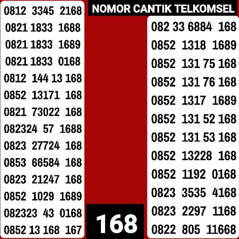 NOMOR SIMPATI 168 NOMOR CANTIK SIMPATI HOKI 168 4G