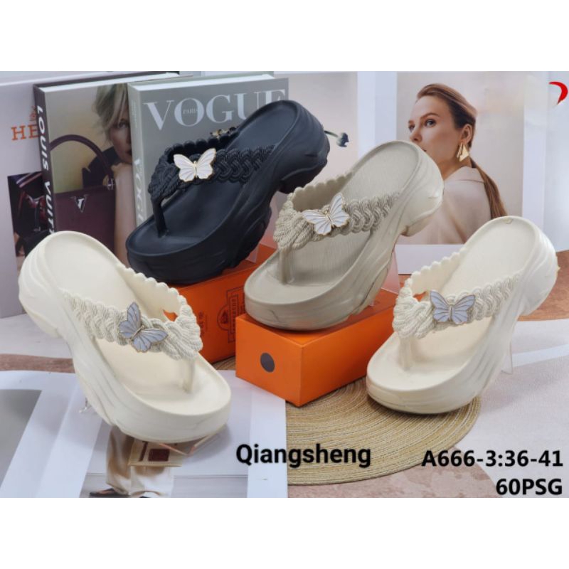 Sandal Wedges Jepit Tinggi Wanita Kekinian Empuk Nyaman | 666