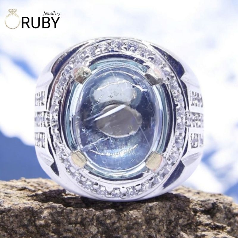 Cincin Permata Aquamarine Beryl Plus Memo