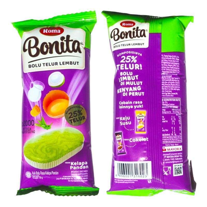 

Roma Bonita Bolu Telur Lembut Kelapa Pandan (PCS)