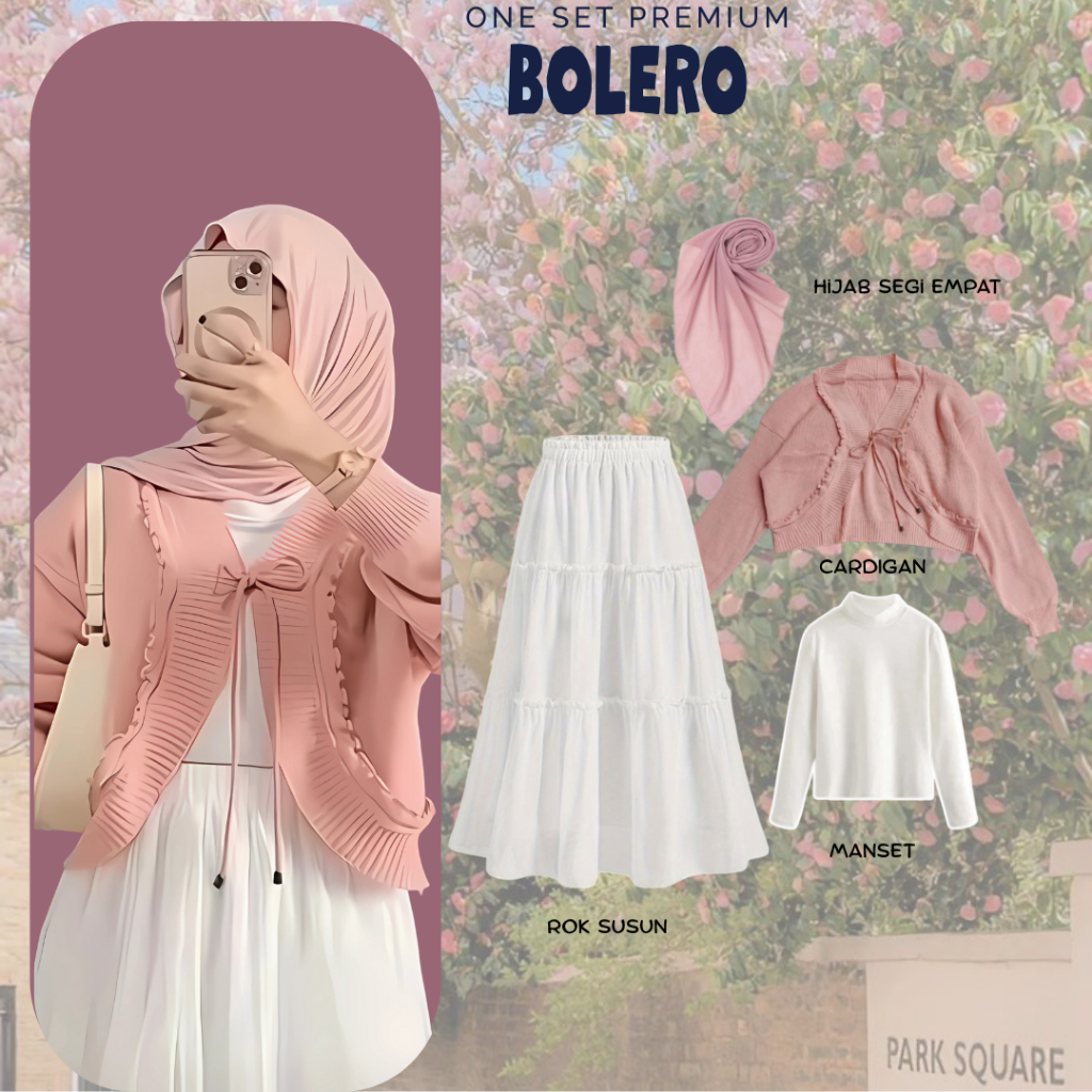 Bolero One Set 4 in 1 OOTD Kuliah Jalan Pantai Ngafe Gaya Selebgram Model Korean Terbaru ( Hijab - B
