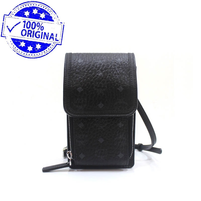 Preloved MCM Black Vicetos Phone Sling Holder Pochette WOC Wallet on Chain