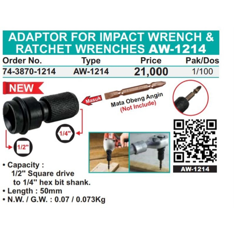 Wipro Adaptor For Impact Wrench AW-1214 / Konektor Mata Obeng Adapter Impact Wipro