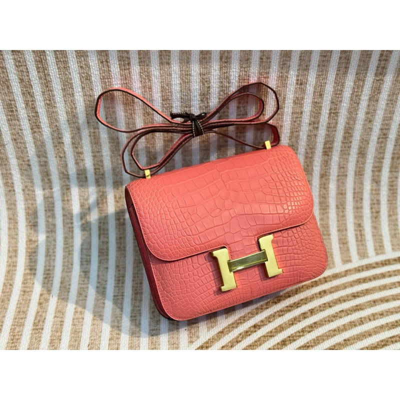 HM Alligator Cons23 Salmon Pink GHW Auhtentic Leather