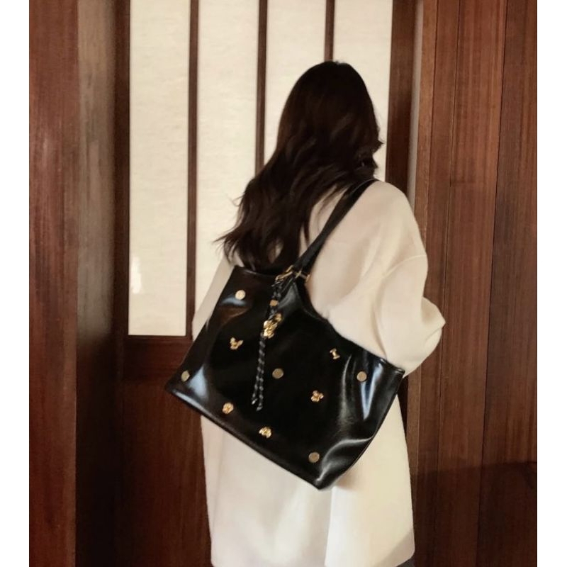 TOTE BAG KOREA BLACK GLOSY CUTE