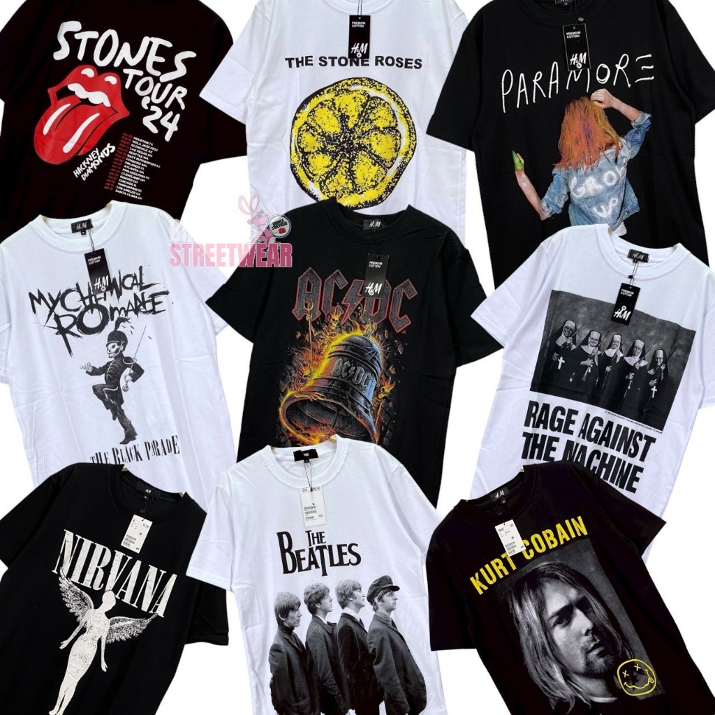 KAOS BAND H&M TSHIRT BAND HNM KAOS PRIA BAND BAJU PRIA KAOS KATUN FULLTAG H&M BMTH NIRVANA