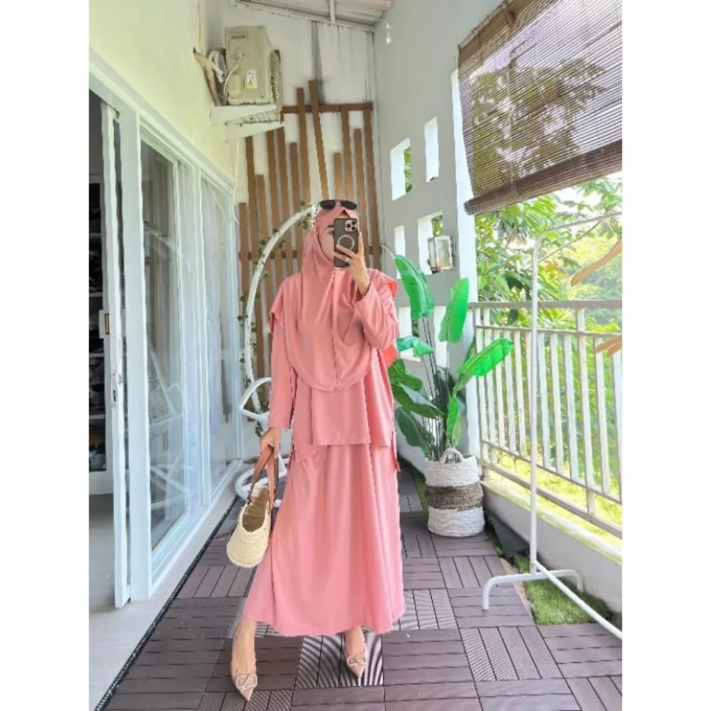 Maureen Set Dress Jersey Bergo Syari Wanita & Remaja Kekinian - Adem & Nyaman Untuk aktivitas Sehari