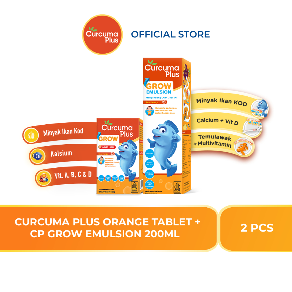Paket Curcuma Plus Grow (Curcuma Plus Grow Orange 1 Botol & Curcuma Plus Grow Tablet 1 Botol)