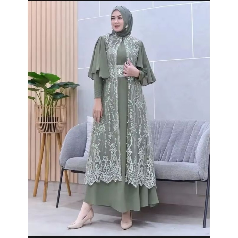 Gamis Wanita Brukat Anisa Ceruty Baby Doll Inner Plus Outer  | Gamis Brukat Maxi | Gamis Wanita Rema