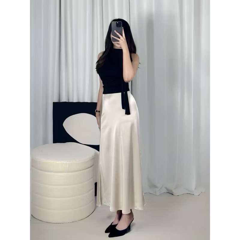 Arumi Silky Skirt. Rok Satin Premium. Maxi Skirt A Line. Rok Satin Premium