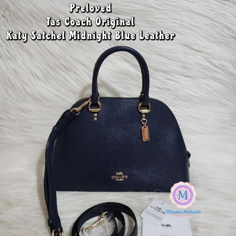Preloved Tas Coach Original Katy Satchel Midnight Blue Leather