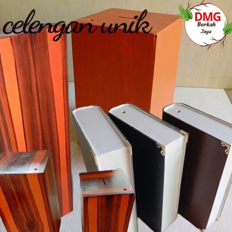 DMG Celengan unik model buku tabungan emas kotak penyimpanan uang serat kayu