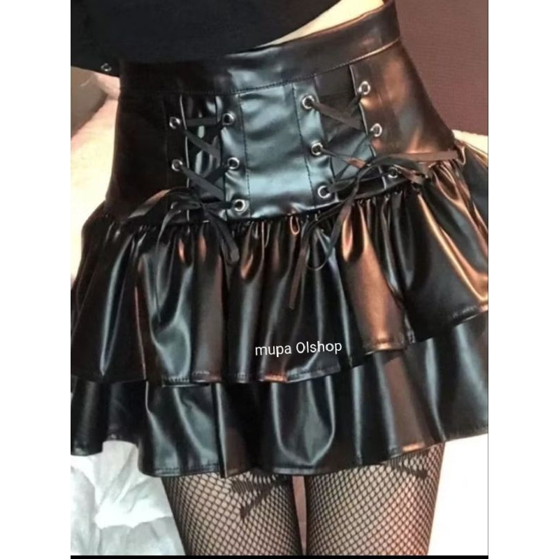 Rok kulit / skirt leather Korean style / rok mini / rok kulit hitam/Mupaoldshop