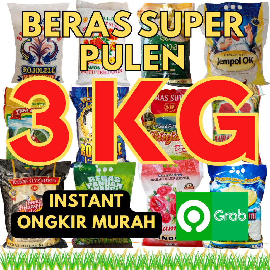 

(INSTANT ONGKIR MURAH) PROMOO BERAS SUPER PULEN 3 KG ARENA SEMBAKO CIKARANG