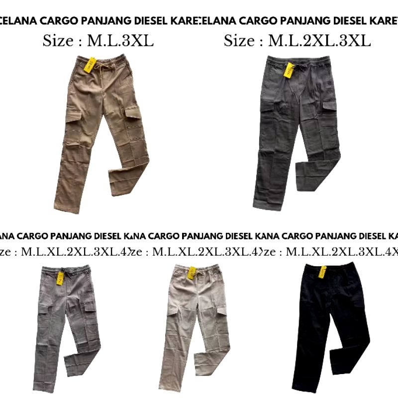 celana panjang karet chino cargo DIESEL branded pria