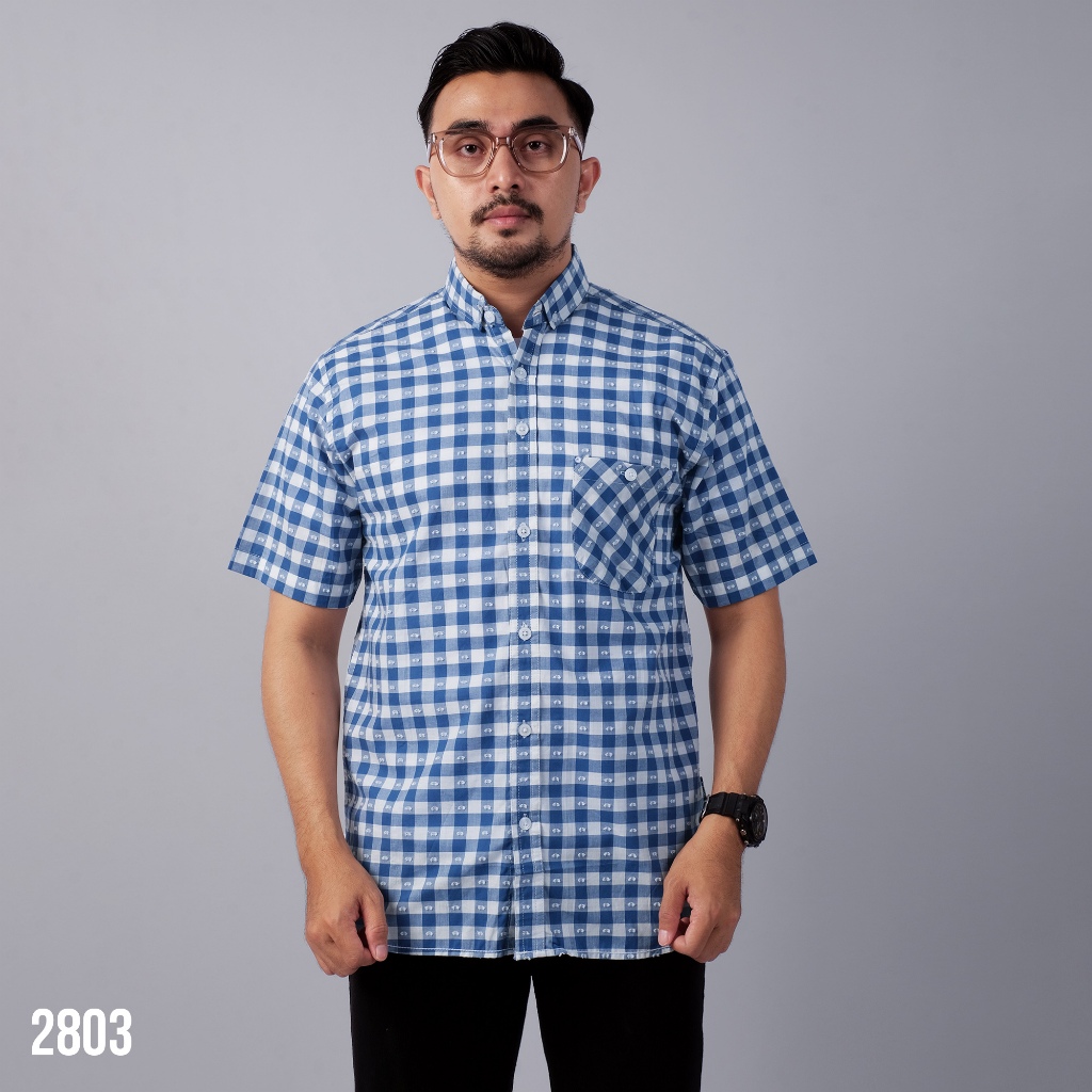 PAKAJI Kemeja Pria Lengan Pendek Kotak-Kotak Yarndyed Saphire Blue - White Kemeja Yarndyed 2803