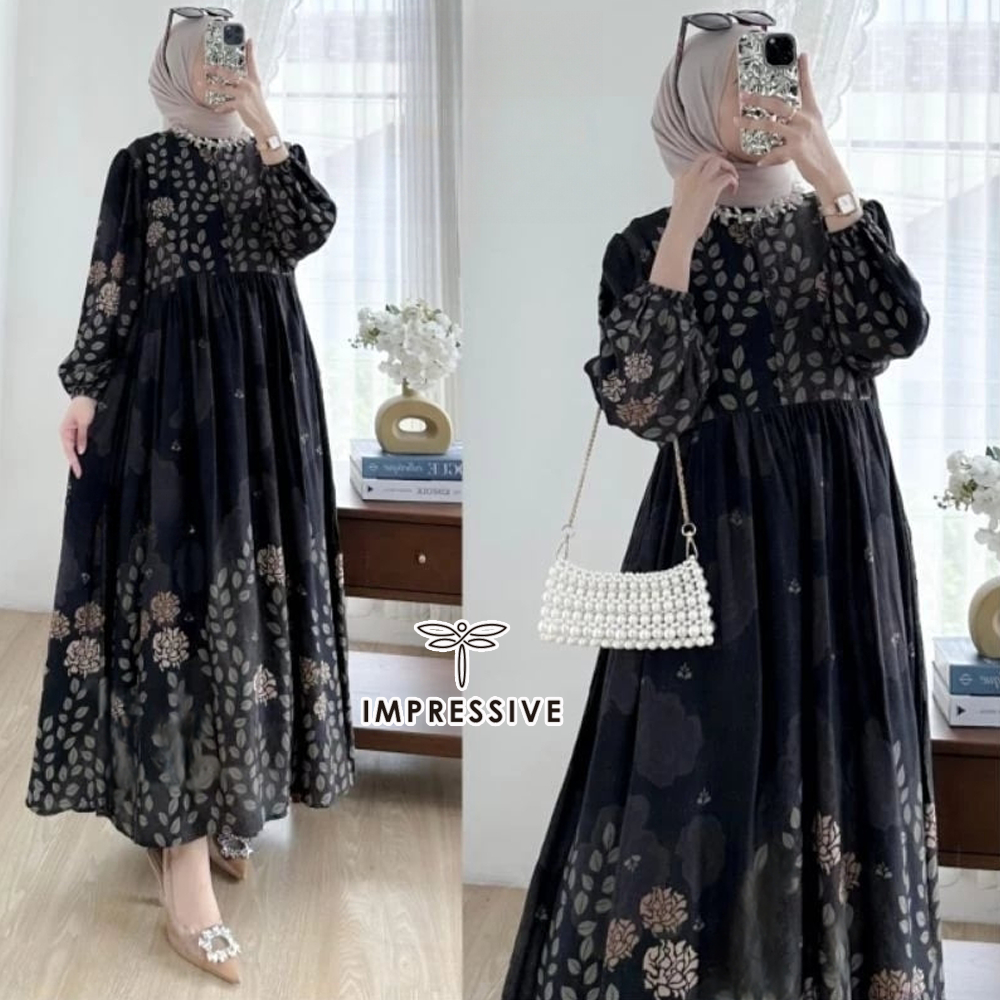 Midi Dress Rayon Premium Jumbo Busui Zipper by Impressive Fashion