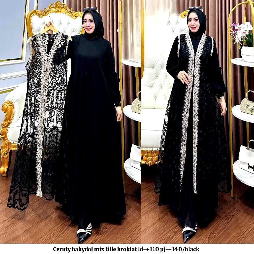 COD Naura Dress Vol 2 Jumbo M L XL XXL XXXL XXXXL LD 100-140 // Gamis Ceruty Babydoll Mix Brukat Pre