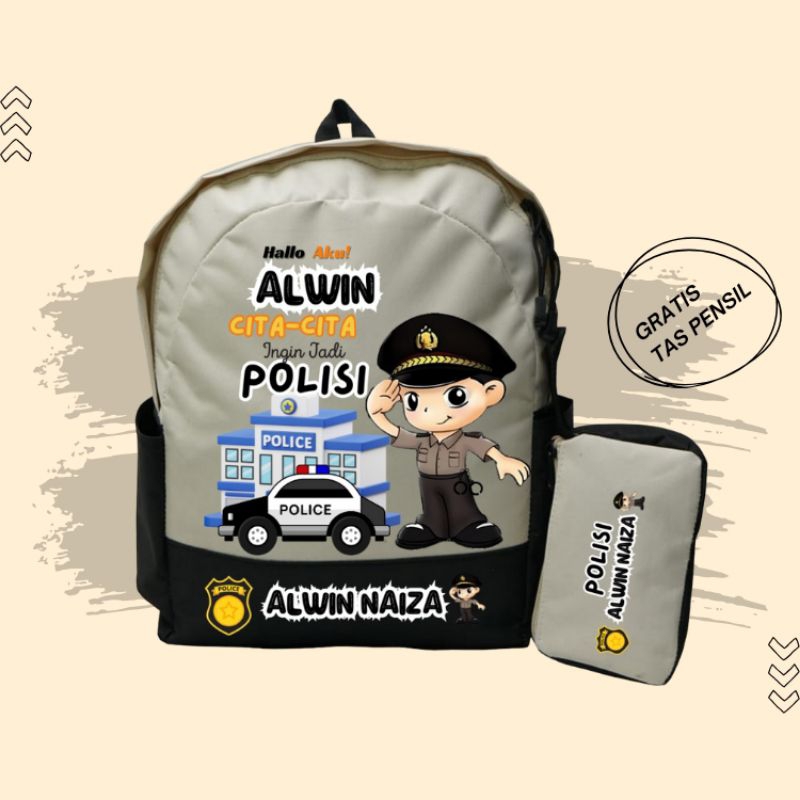 TAS SEKOLAH ANAK TK SD CUSTOM NAMA CITA-CITA POLISI - TAS RANSEL ANAK LAKI-LAKI/PEREMPUAN GRATIS SAB