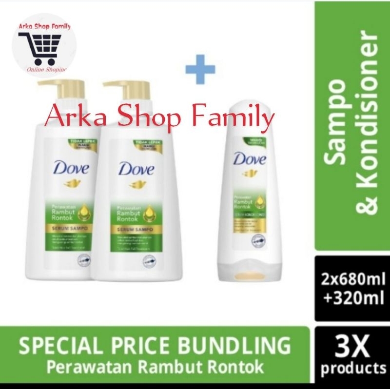 2X DOVE Hair Fall Paket Shampoo 680ml + 1 Conditioner HairFall 320ml Shampo Sampo Kondisioner