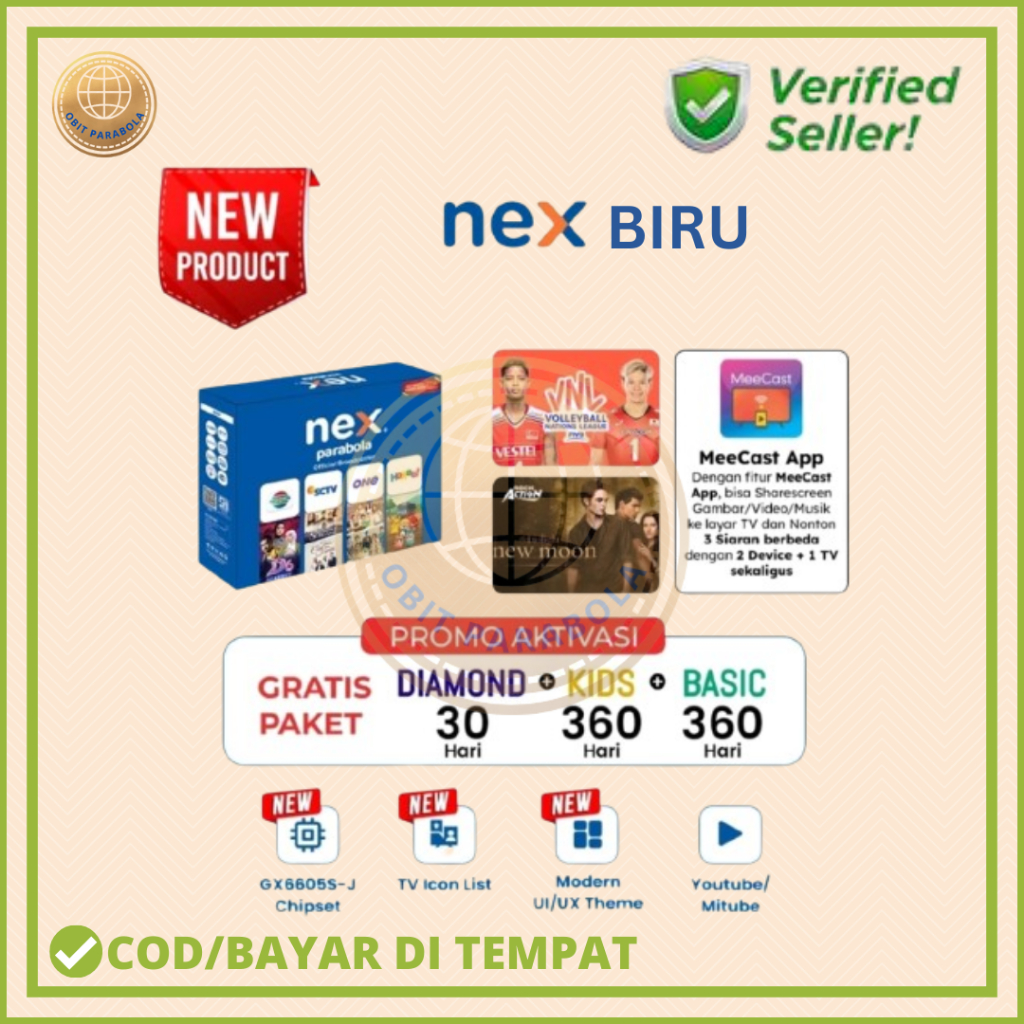 RECEIVER NEX PARABOLA BIRU CHIPSET GX 6605S-J FITUR TERBARU