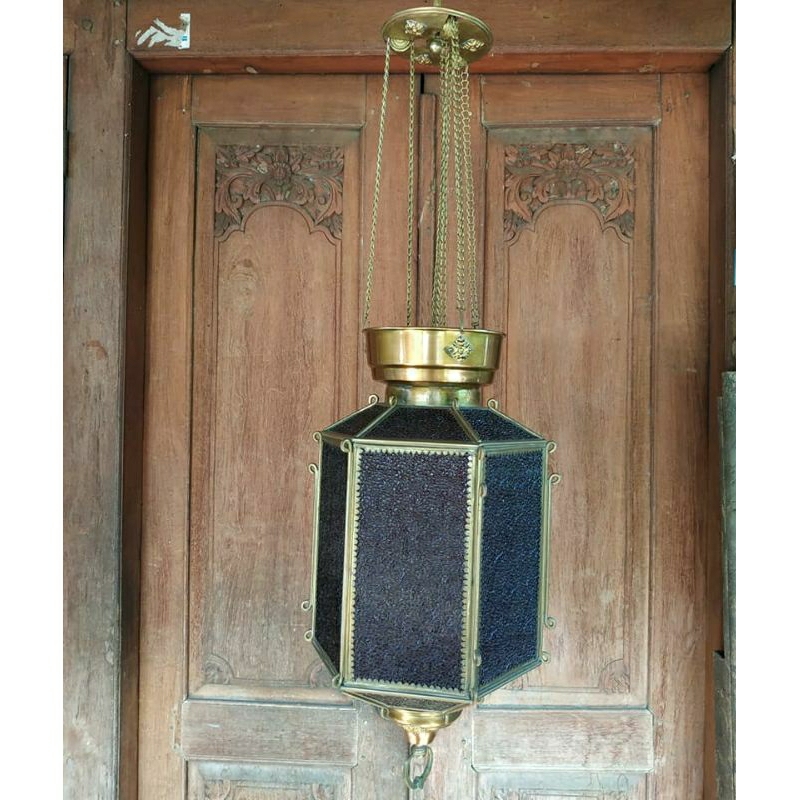 Pajangan Vintage Lampu Lilin Antik Kuningan Kaca
