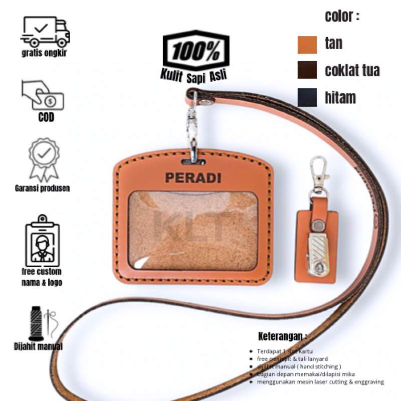 

KLT02. Id Card Holder kulit Gratis Custom Nama Dan Logo Pria Wanita