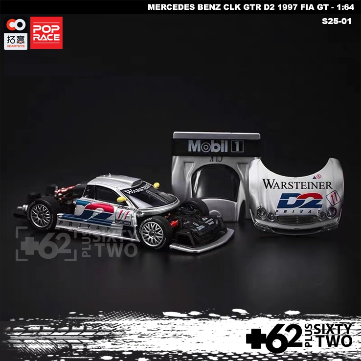 POP RACE Mercedes CLK GTR D2 1997 F1A GT 1/64 Diecast Mini Scale Mercedes Benz AMG Mobil Miniatur Su
