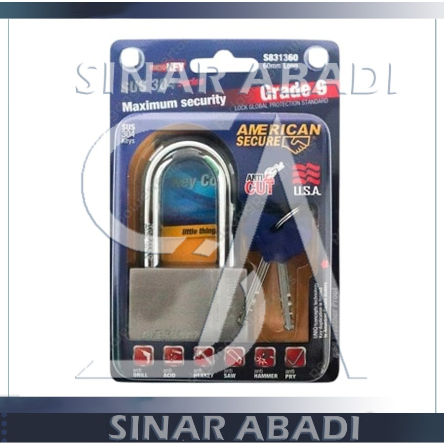 AMERICAN SECURE GEMBOK ANTI MALING 60MM LONG TERMURAH - 60 MM PANJANG GEMBOK AMERICAN SECURE