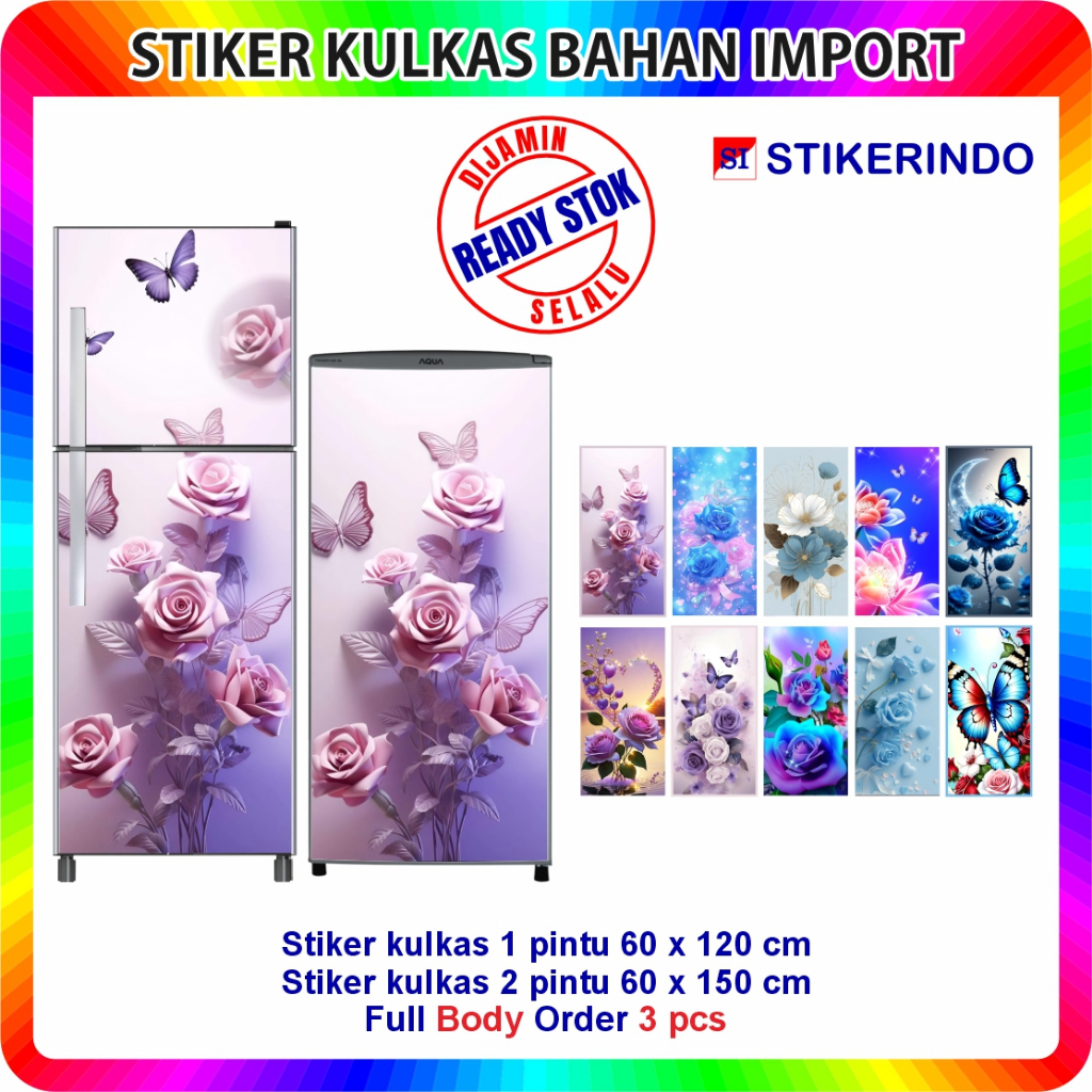 Sticker Stiker Kulkas 1 Pintu dan 2 Pintu Motif Bunga 2