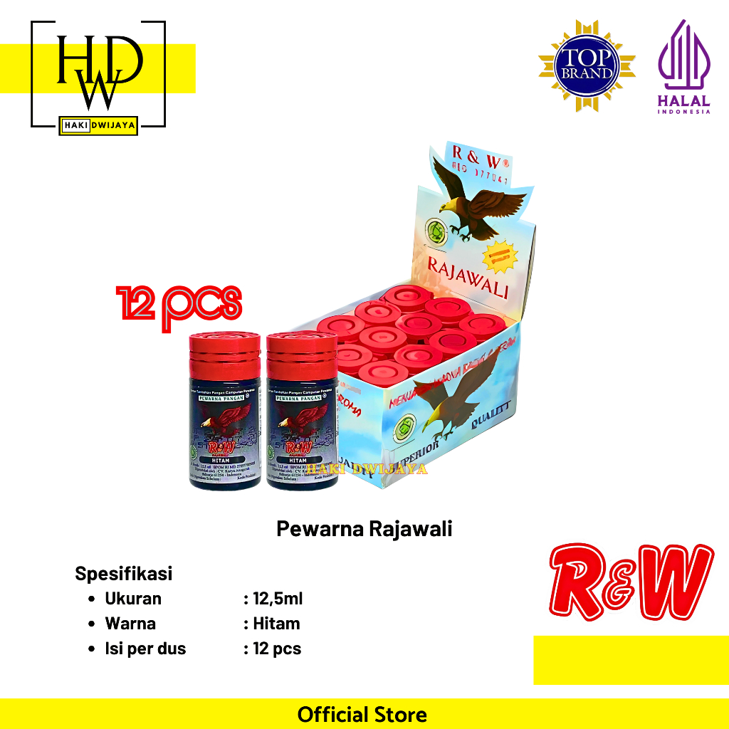 

Rajawali Pewarna Makanan Minuman Kue R&W Botol 12,5ml x 12pcs Warna Hitam