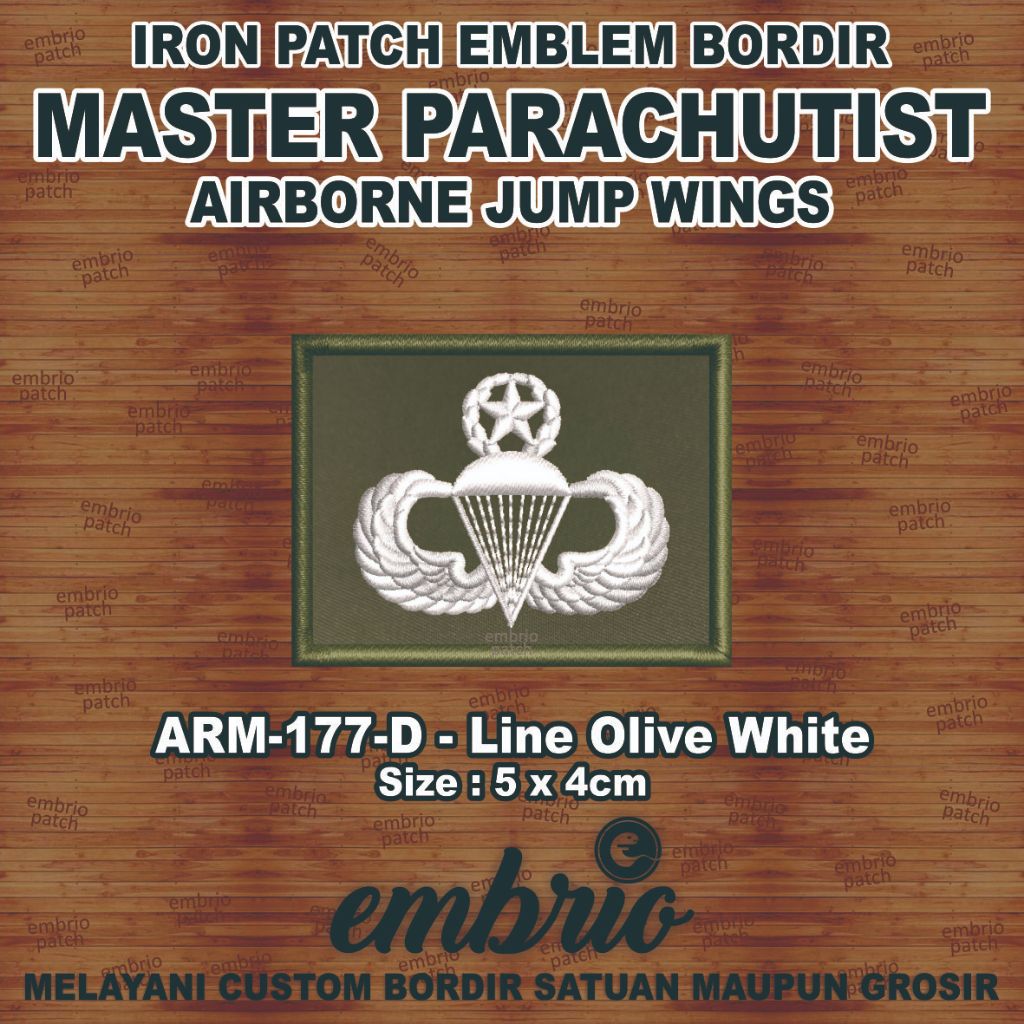 ARM-177-D Patch MASTER Parachutist Airborne Jump Wings Vietnam War Emblem Bordir Wings Terjun Baju M