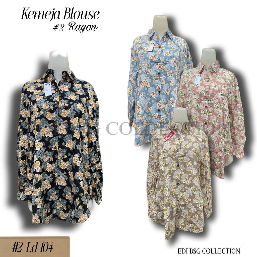 Kemeja Blouse Wanita lengan panjang Bahan Rayon Premium Motif Batik Bunga – ALL SIZE LD 104