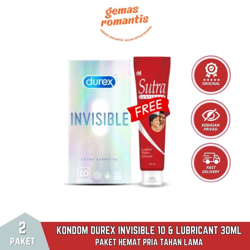 Kondom Durex Invisible isi 10 pcs FREE Sutra Lubricant 30ml Pelumas Pria Tahan Lama