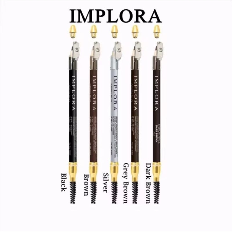 IMPLORA pensil alis waterproof | hitam | coklat | grey brown | dark brown | silver - pensil alis imp