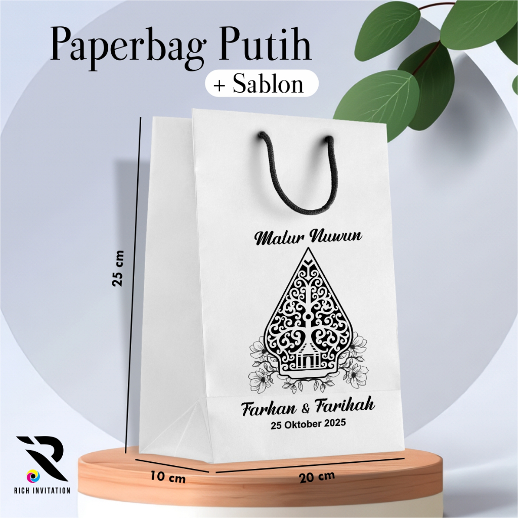 

TAS HAJATAN/PAPER BAG PUTIH SABLON - PAPER BAG PUTIH TAS SOUVENIR PERNIKAHAN 20 x 25 x 10