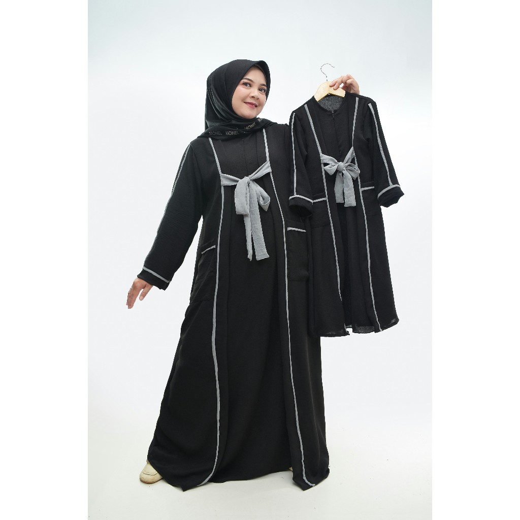 gaun hitam ibu dan anak perempuan HARGA SATUAN tanpa hijab