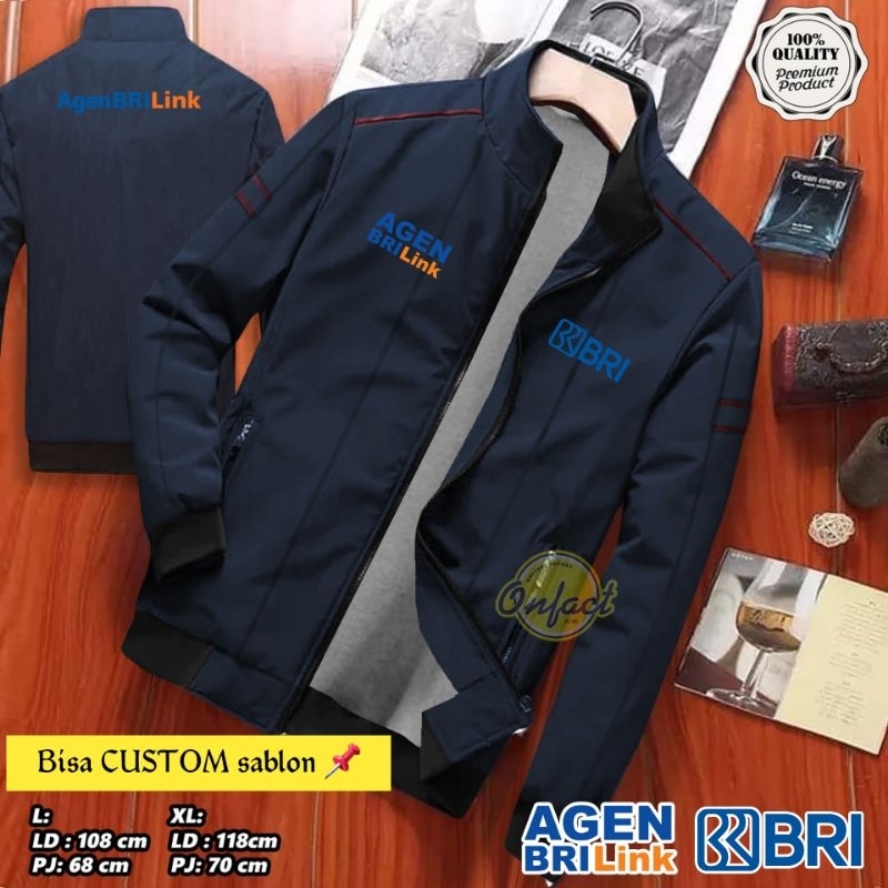 jaket sablon BRI Brilink - jaket agen Brilink - jaket custom sablon satuan - jaket Jumbo bolak balik